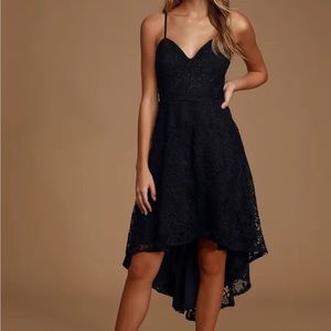 So Adored Black Crochet Lace Sleeveless High-Low Dress